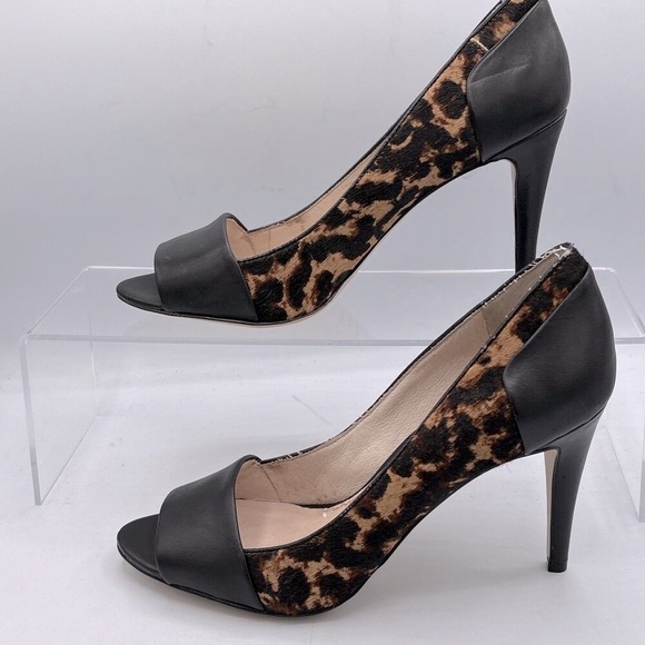 Louise Et Cie Jamesia Leopard Calf Hair Peep Toe Heels Sz 8M Animal Print Chic - Picture 3 of 11